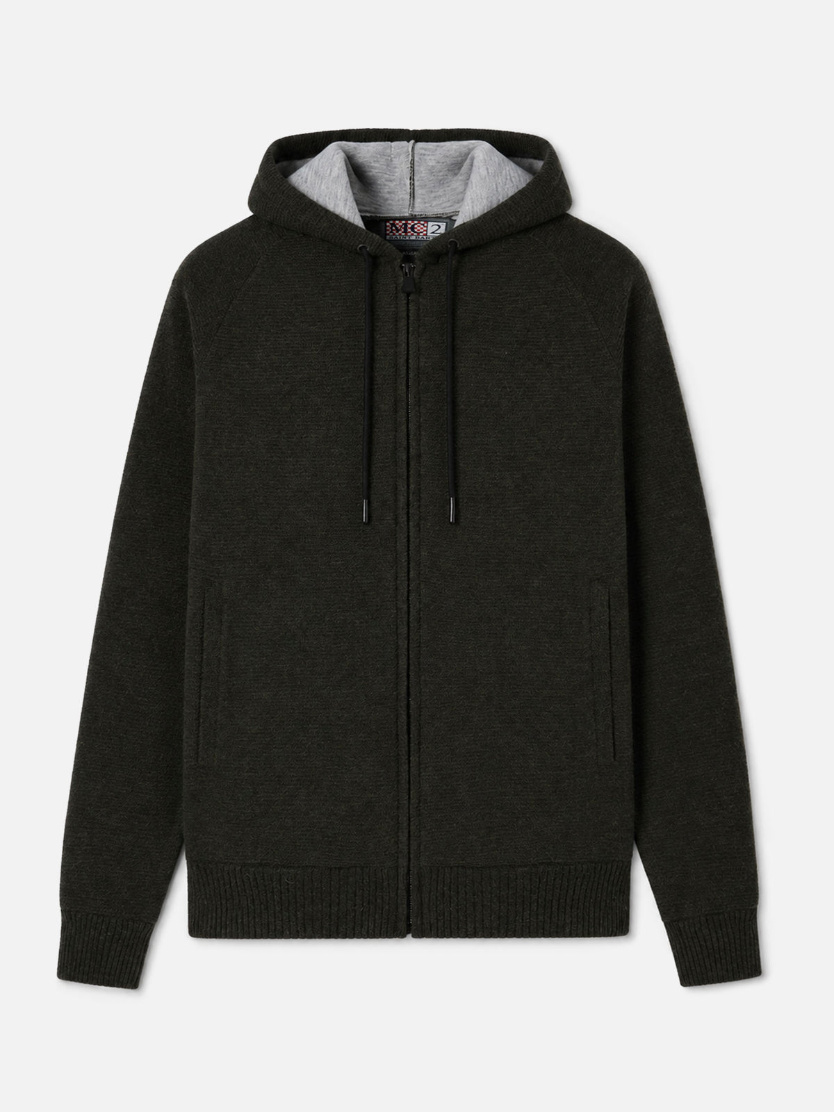 Strickjacke Carrell mit Reißverschluss und Kapuze in Militärgrün 