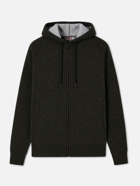 Strickjacke Carrell mit Reißverschluss und Kapuze in Militärgrün 