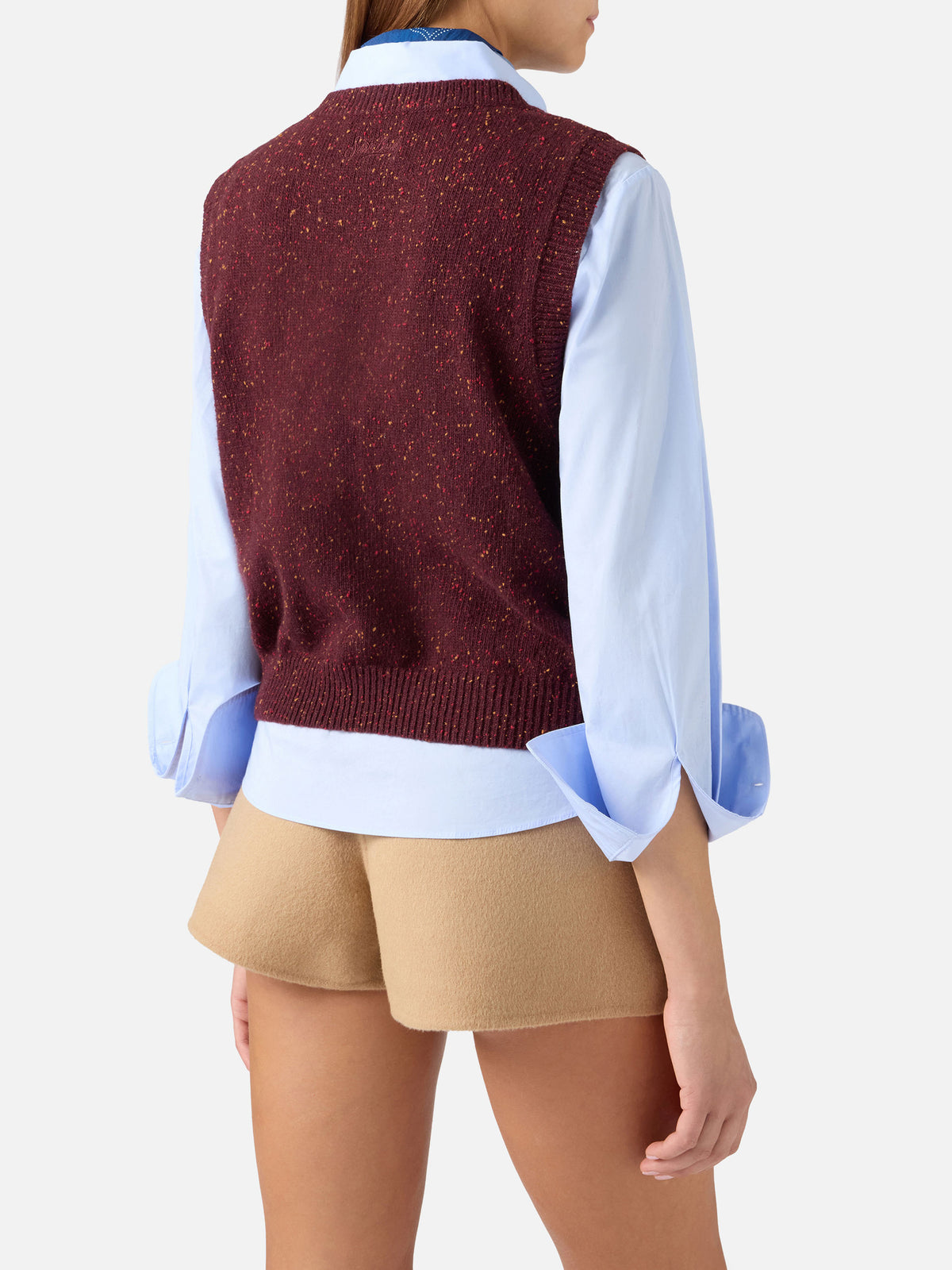 Gilet en maille mélangée laine Donegal Aubergine Carette 