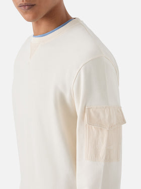 Felpa Chester in felpa tinta unita crema con tasca applicata