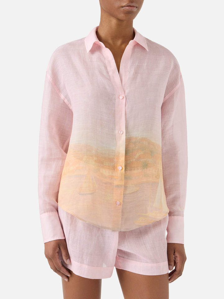 Cristal ramie shirt with sunset print