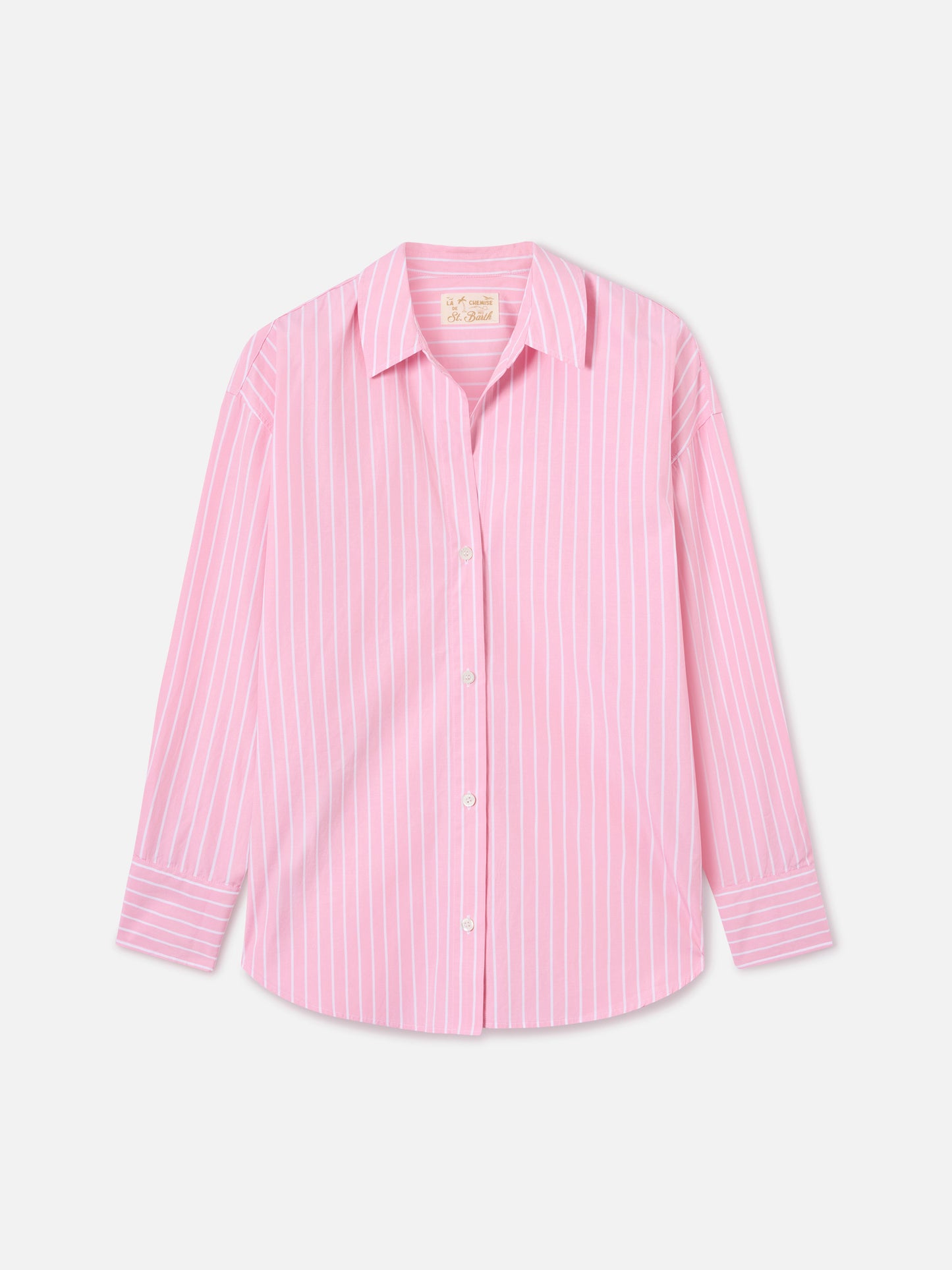 Pink striped cotton Cristal shirt with Après St. Barth embroidery