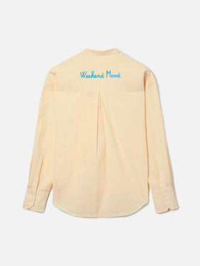 Yellow striped seersucker Cristal shirt with Weekend Mood embroidery