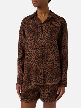 Cristal linen shirt with leopard print