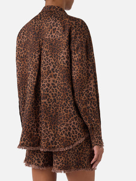 Cristal linen shirt with leopard print