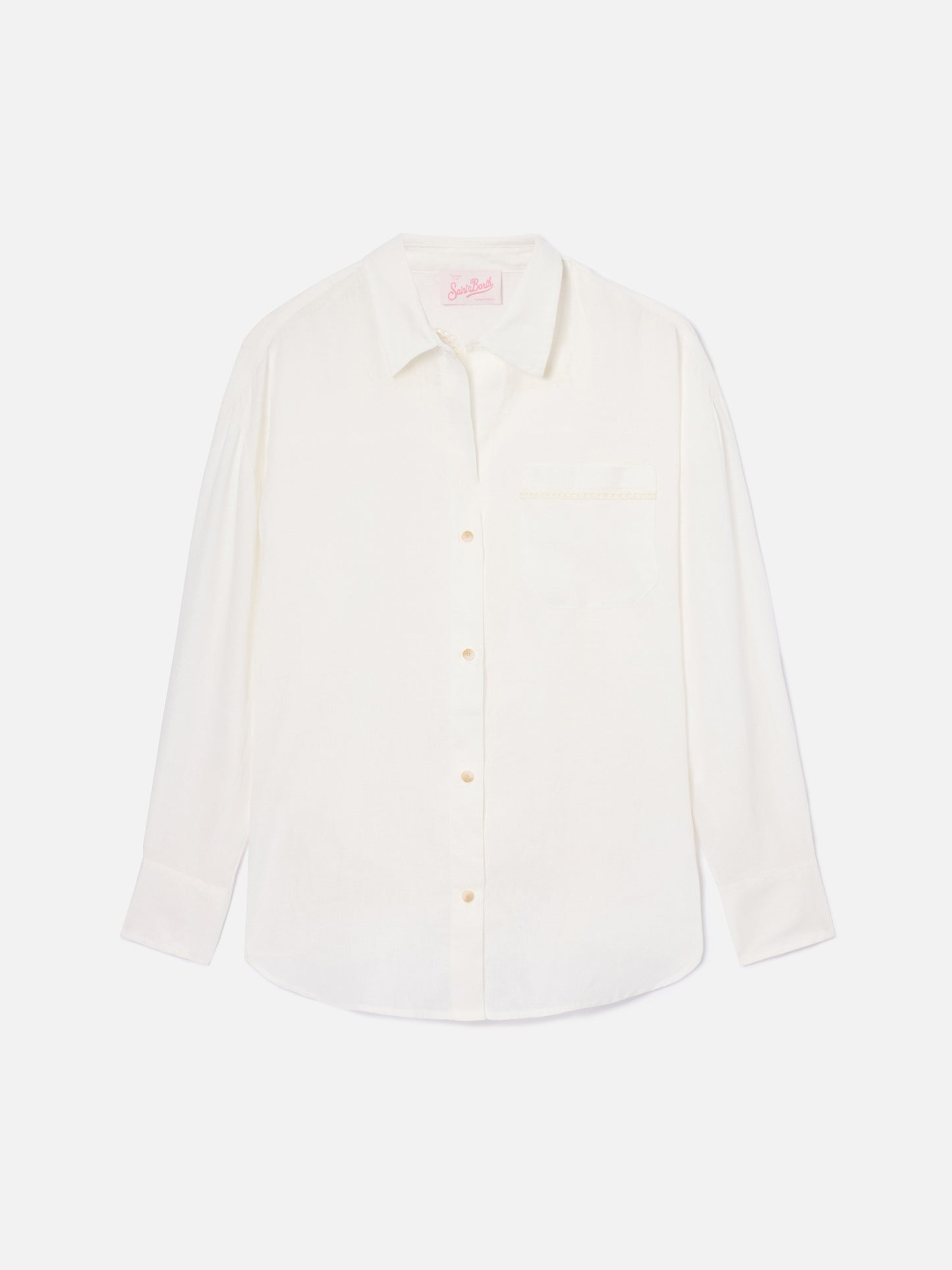 Camisa Cristal de lino blanco con bordado Saint Barth perforado 