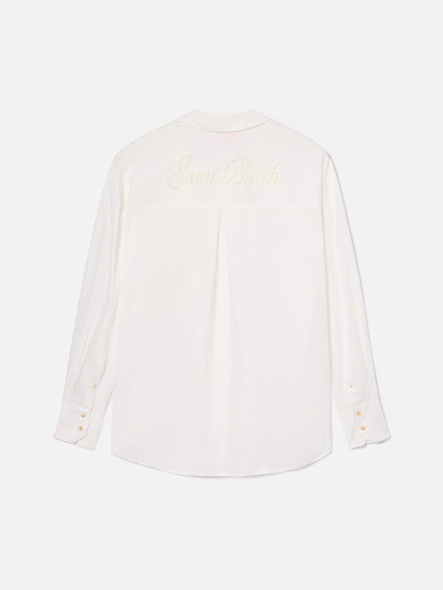 Camisa Cristal de lino blanco con bordado Saint Barth perforado 