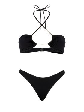 Schwarze klassische Badehose „Lido“ – schwarzes Bandeau-Top „Dahlia“