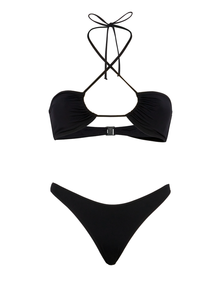 Schwarze klassische Badehose „Lido“ – schwarzes Bandeau-Top „Dahlia“