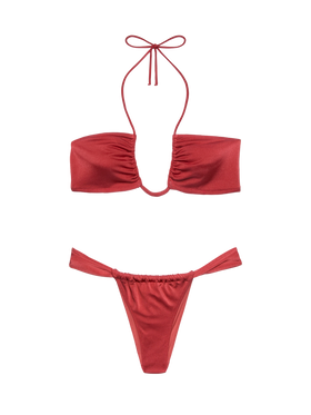 Noelle shimmer brick red cheekiest swim briefs - Dahlia shimmer brick red bandeau top - MC2 Saint Barth