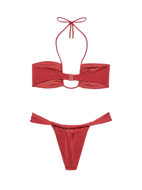 Noelle shimmer brick red cheekiest swim briefs - Dahlia shimmer brick red bandeau top - MC2 Saint Barth