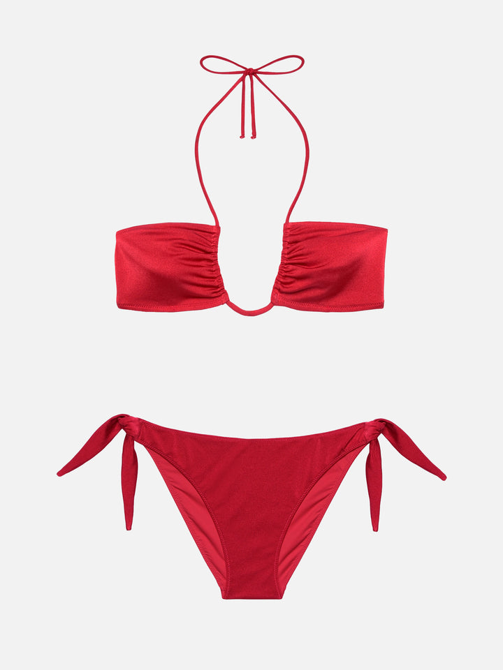 Schimmernder ziegelroter Bandeau-Bikini Dhalia Yali
