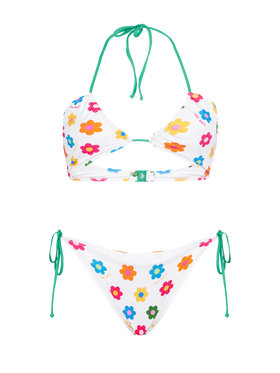 Bikini da donna a fascia con stampa margherite