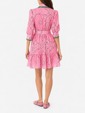 Pink Daisi short dress with bandana print