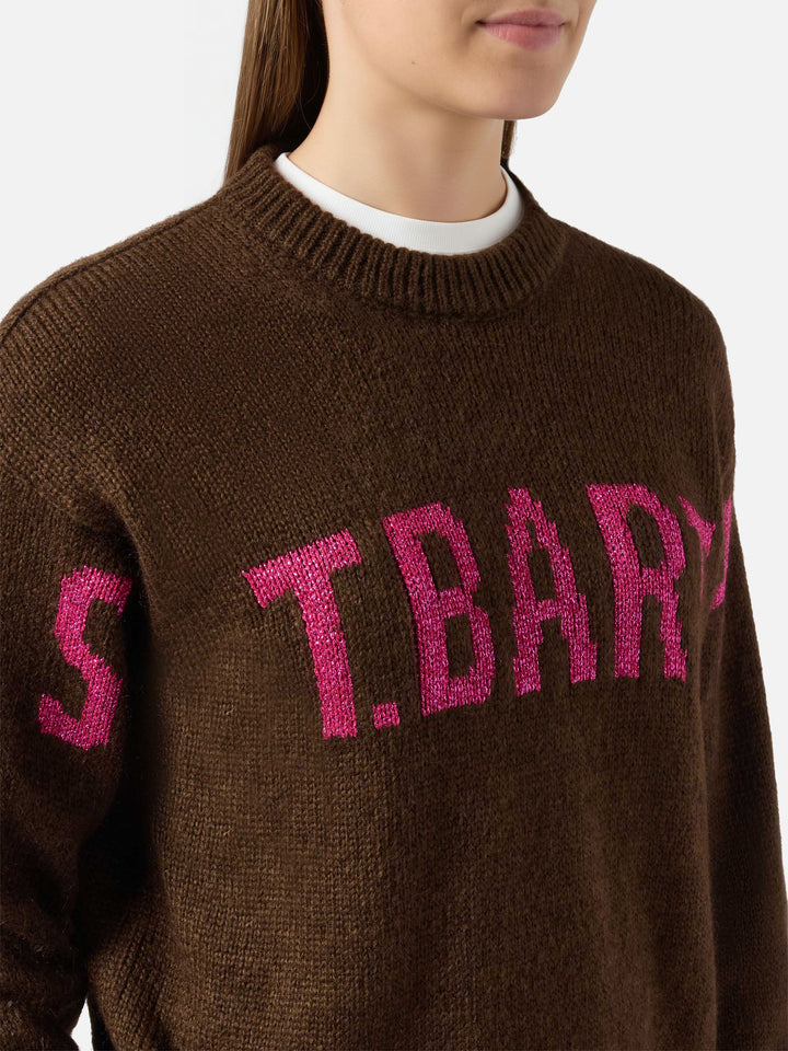 Maglione Danya in misto alpaca marrone con jacquard St. Barth