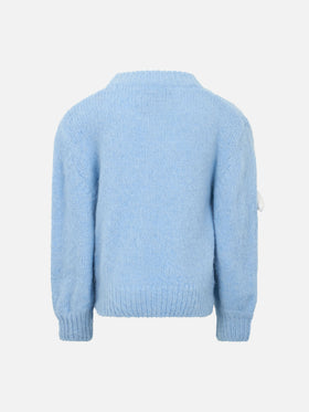 Girl boxy shape soft sweater Danya Jr with crochet cloud 3D patches - MC2 Saint Barth