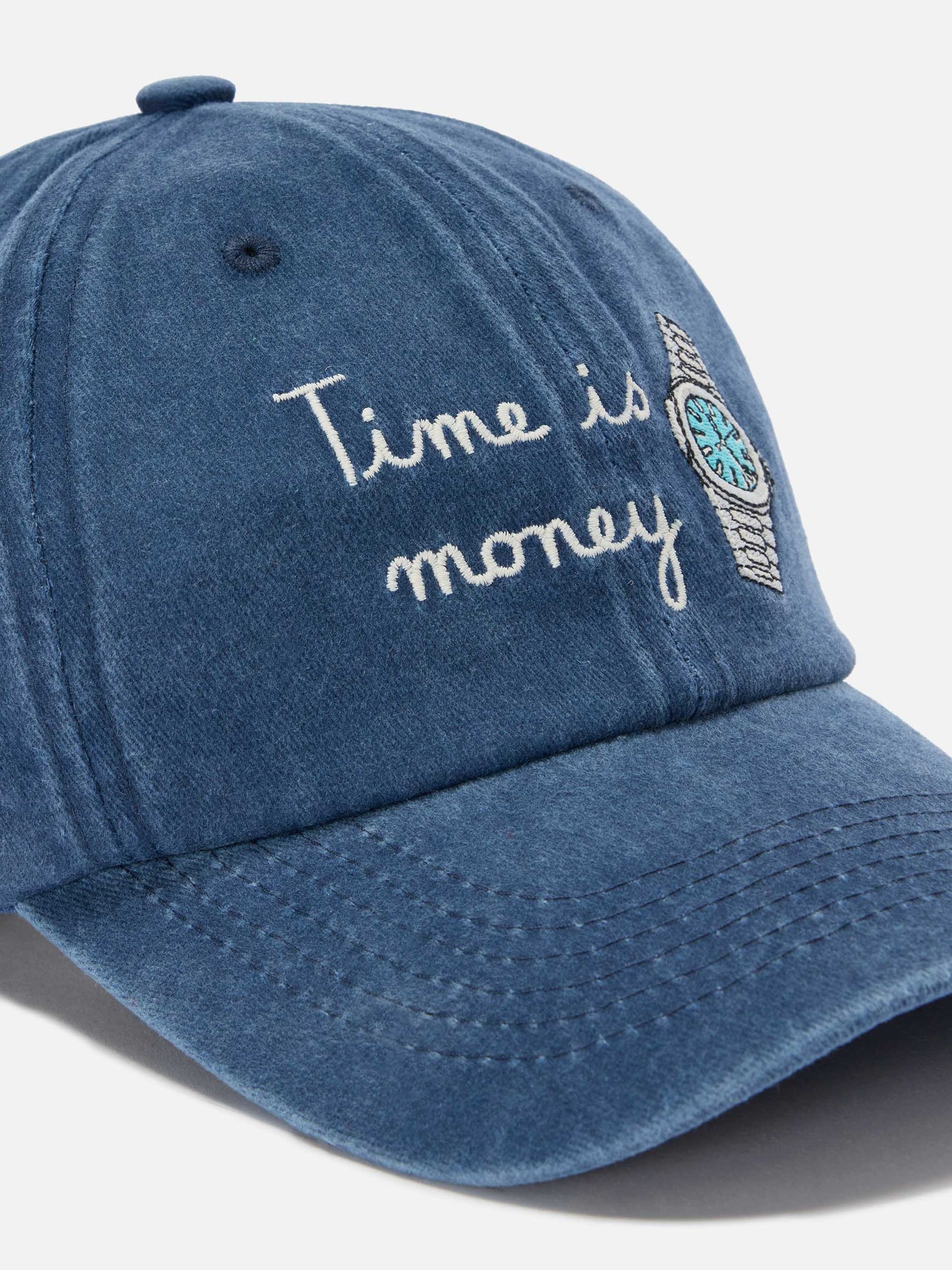 Casquette de baseball Davis en coton bleu avec broderie Time is money 