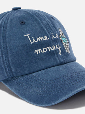 Casquette de baseball Davis en coton bleu avec broderie Time is money 