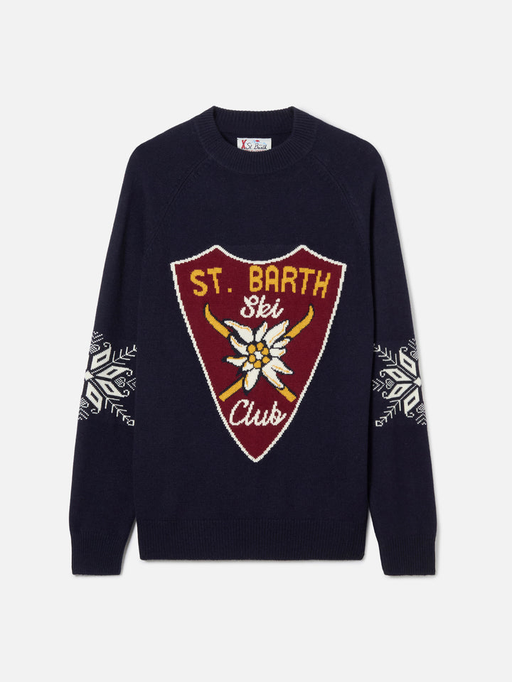 Maglione a lupetto Davos blu navy con motivo Alpine Club