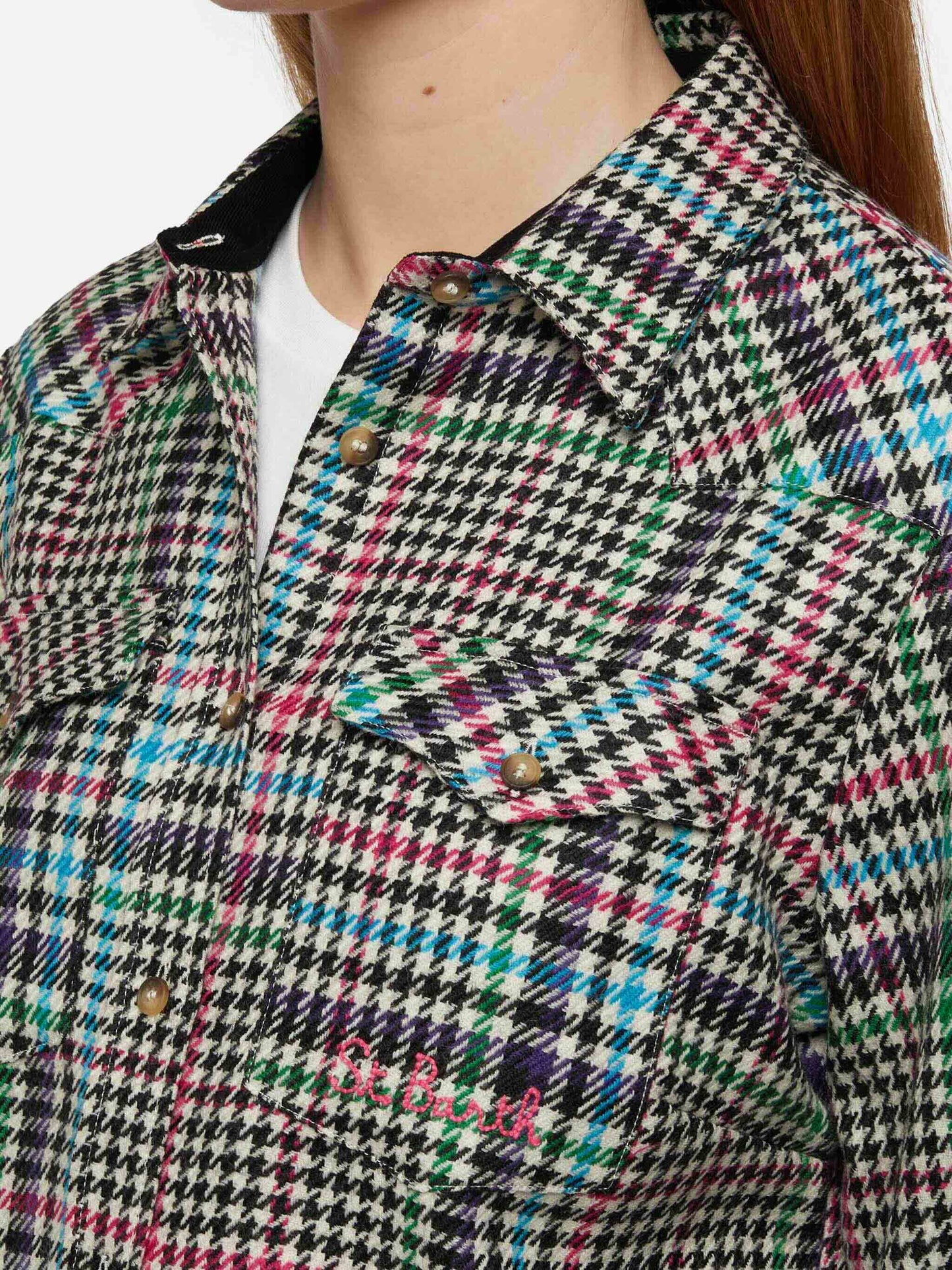 Wollhemd Hirsch mit Prince of Wales-Print