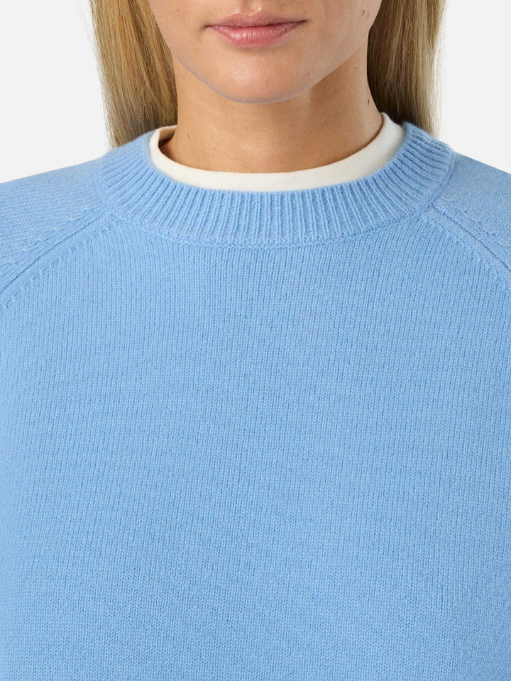 Leichter blue Delphine Rundhalspullover aus Wolle 