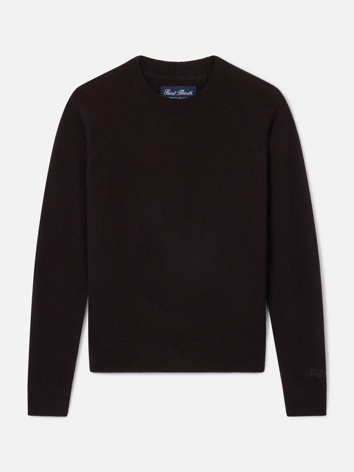 Jersey de punto con cuello redondo Delphine en cashmere color marrón oscuro 