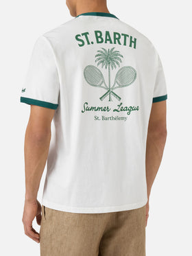 Cream Dean t-shirt with Tennis League print and maxi graphic on the back