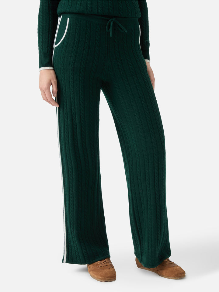 Dinard cable-knit trousers in British green wool with St. Barth embroidery