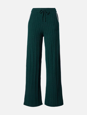 Pantaloni a trecce Dinard in lana verde inglese con ricamo St. Barth