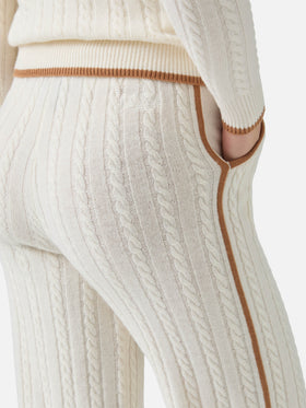 Dinard cable-knit trousers in white wool with St. Barth embroidery