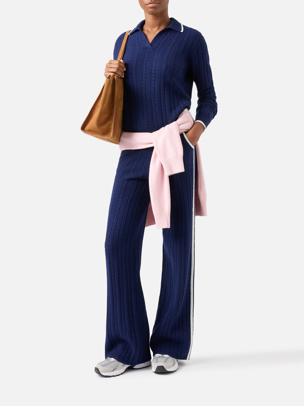 Pantaloni Dinard blu notte in lana con profili a contrasto