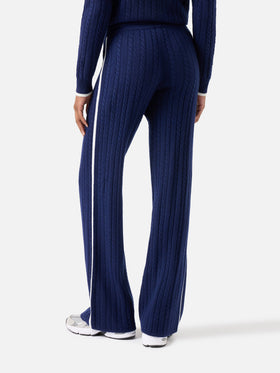 Pantaloni Dinard blu notte in lana con profili a contrasto
