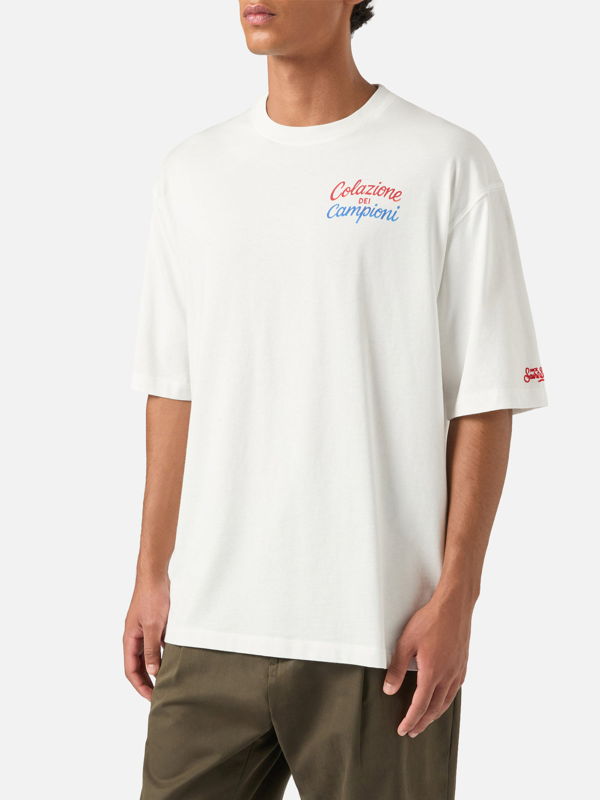 T-shirt oversize en coton White Delmar avec imprimé Colazione Dei Campioni au dos 