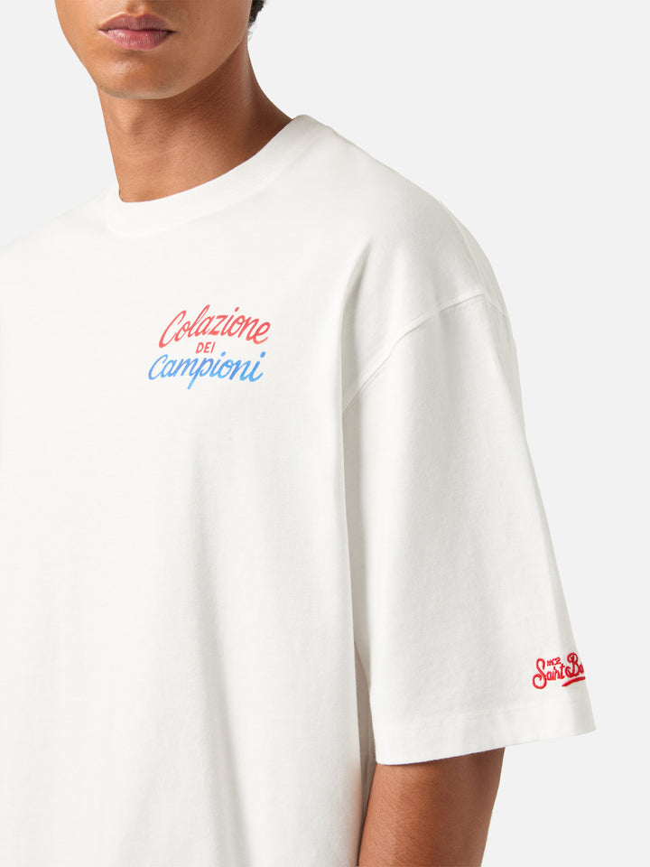 T-shirt oversize en coton White Delmar avec imprimé Colazione Dei Campioni au dos 