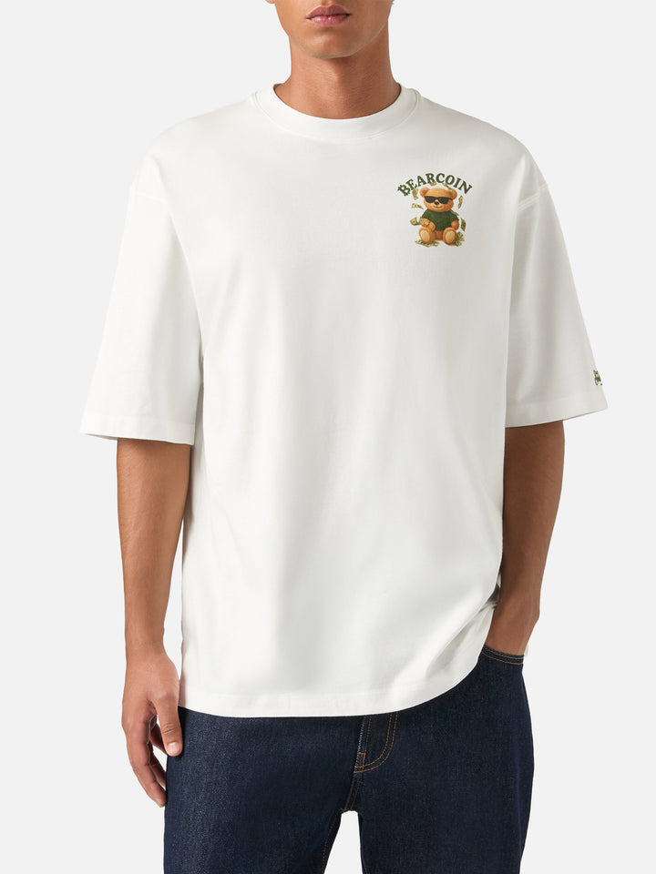 T-shirt oversize en coton blanc Delmar avec imprimé Bearcoin au dos 