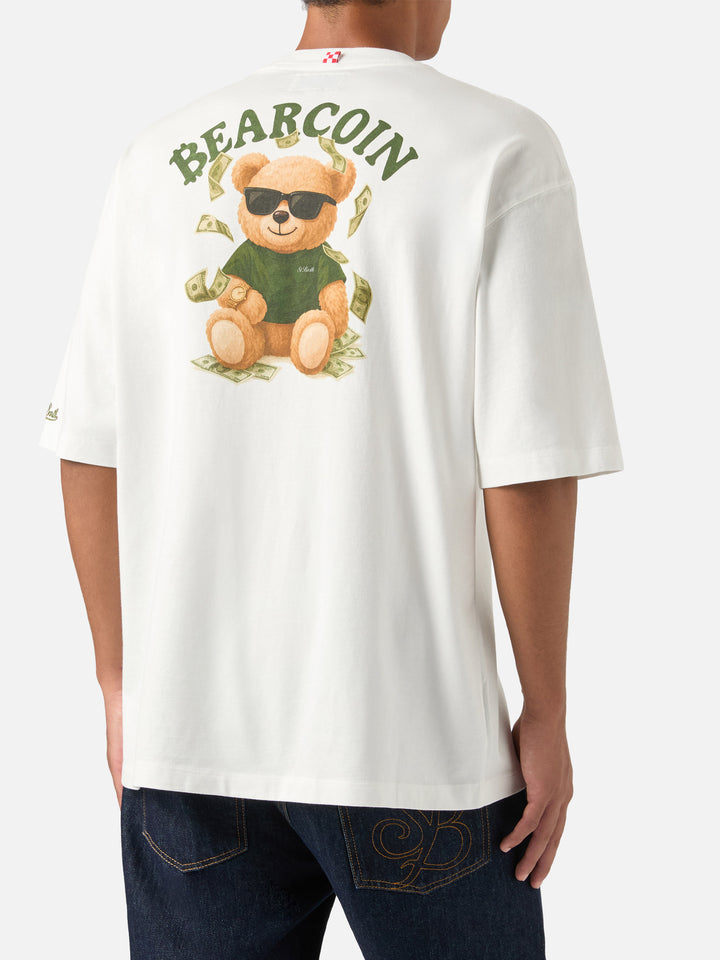 T-shirt oversize en coton blanc Delmar avec imprimé Bearcoin au dos 