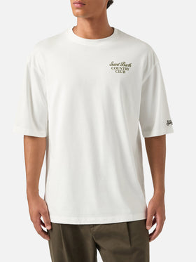 Weißes Oversize-T-Shirt aus Baumwolle Delmar mit Country Club-Print auf der Rückseite 
