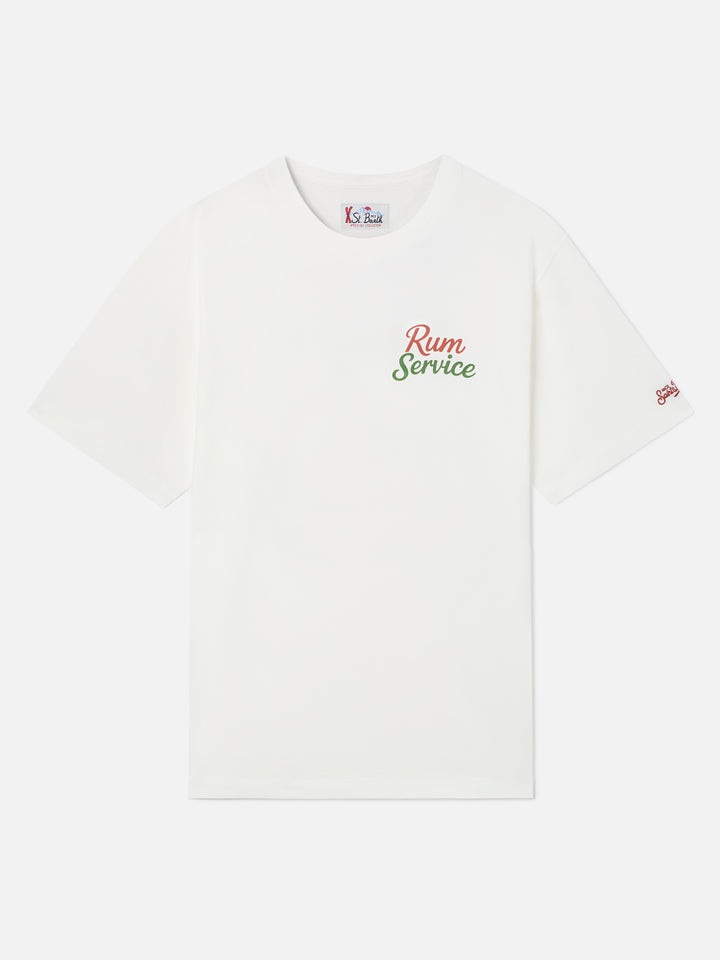 T-shirt oversize blanc en coton Delmar avec imprimé Rum Service au dos 