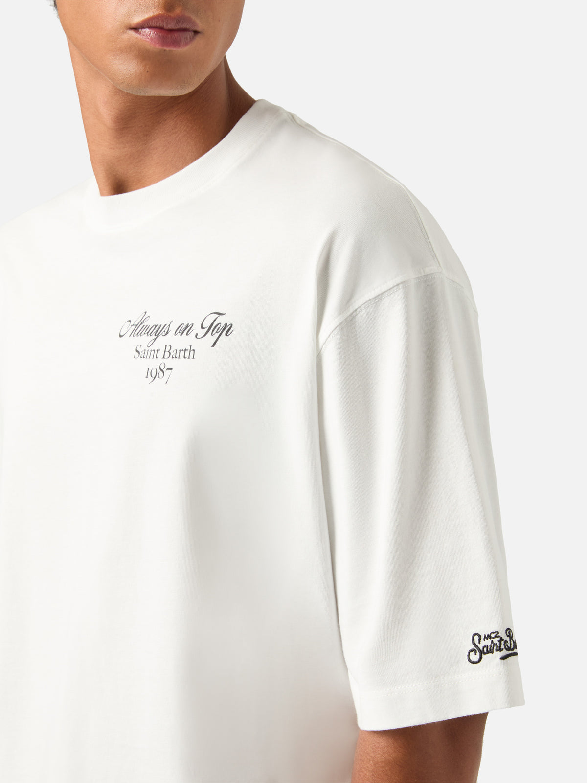 Weißes Oversize-T-Shirt aus Baumwolle Delmar mit rückseitigem Print „I'm Always On Top“ 