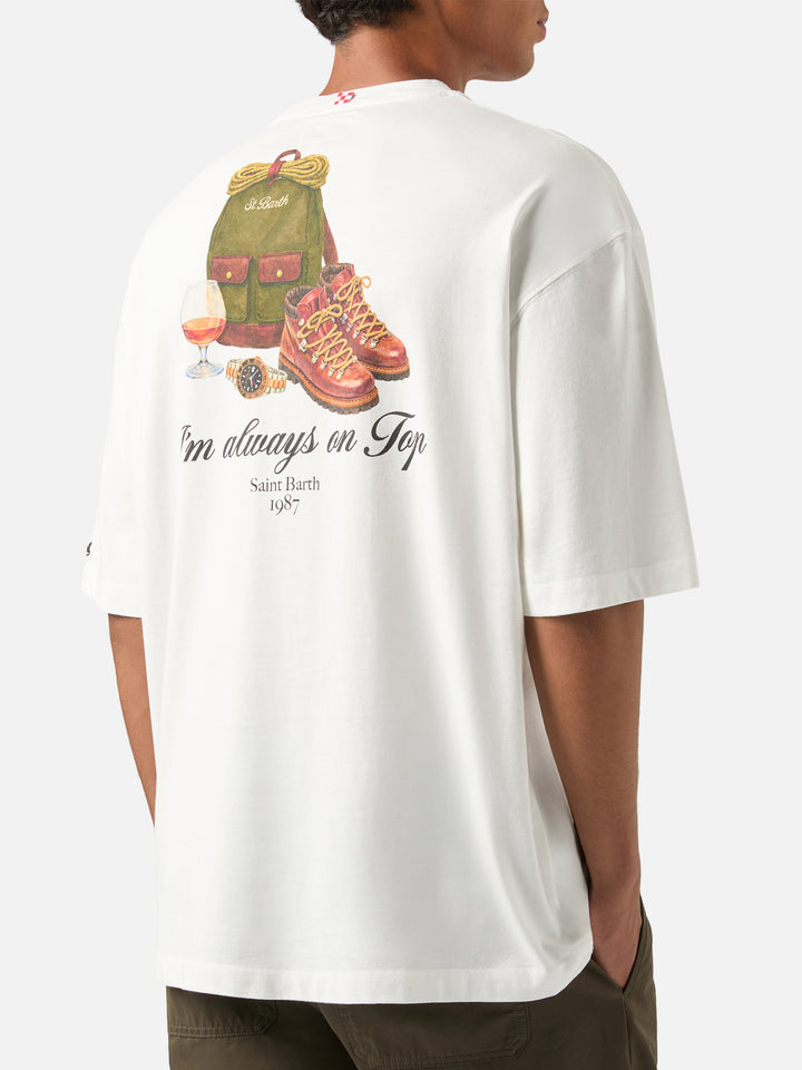T-shirt oversize blanc en coton Delmar avec imprimé I'm Always On Top au dos 