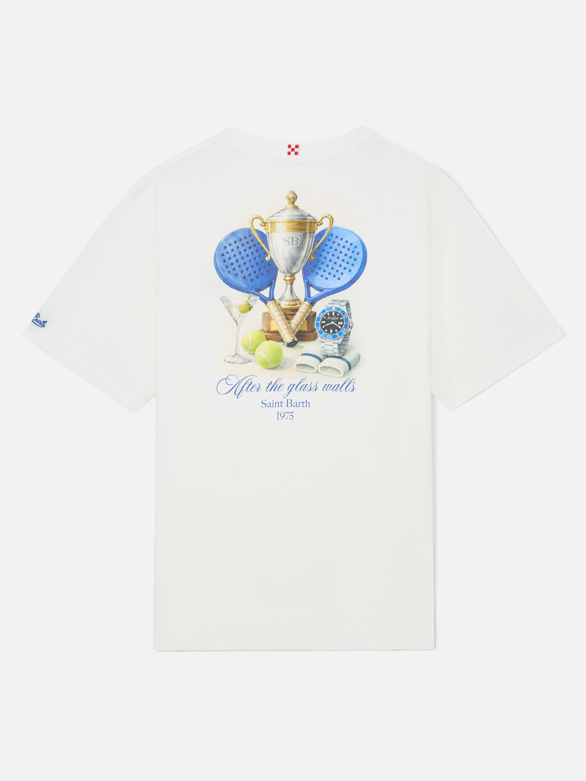Weißes Oversize-T-Shirt aus Baumwolle Delmar mit Padel-Print auf der Rückseite 