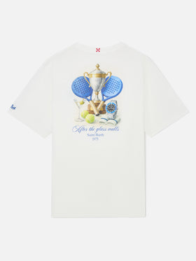Weißes Oversize-T-Shirt aus Baumwolle Delmar mit Padel-Print auf der Rückseite 