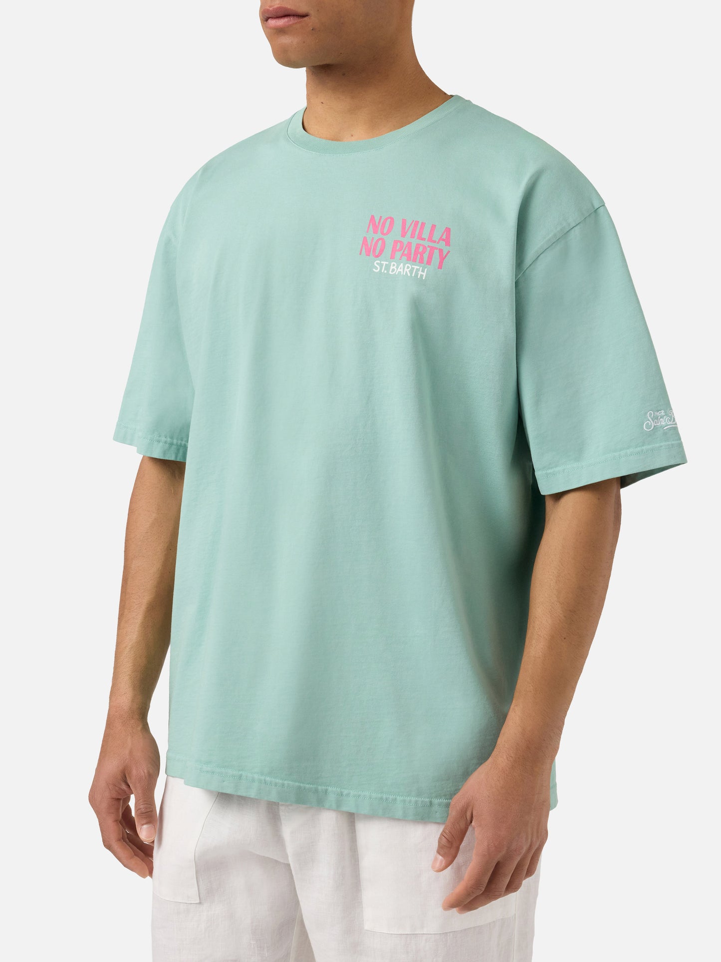 T-shirt Delmar vert avec imprimé No Villa No Party et maxi motif graphique au dos 