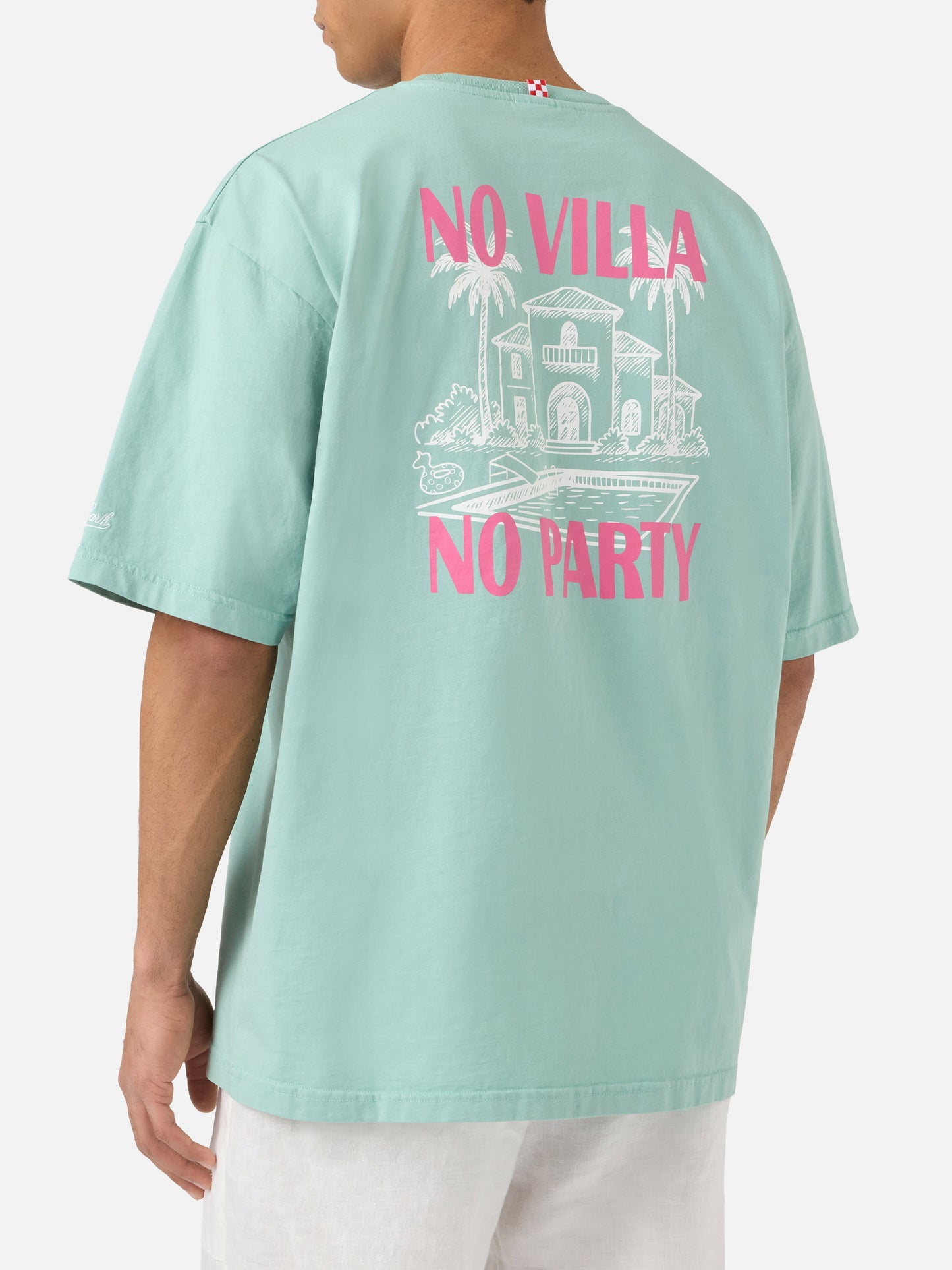 T-shirt Delmar vert avec imprimé No Villa No Party et maxi motif graphique au dos 
