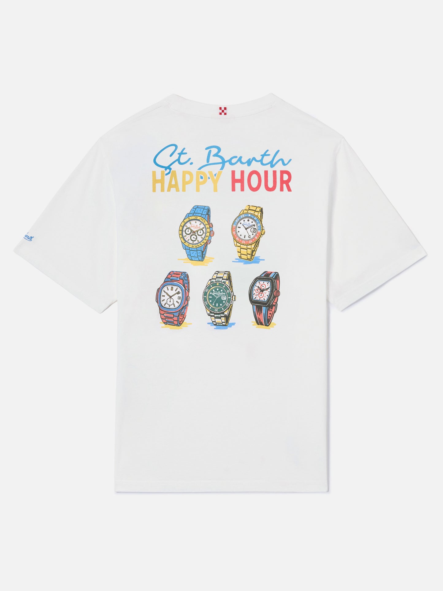 Delmar t-shirt with St. Barth Happy Hour print and maxi graphic on the back