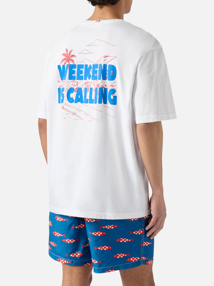 Delmar t-shirt with Weekend Is Calling print and maxi graphic on the back