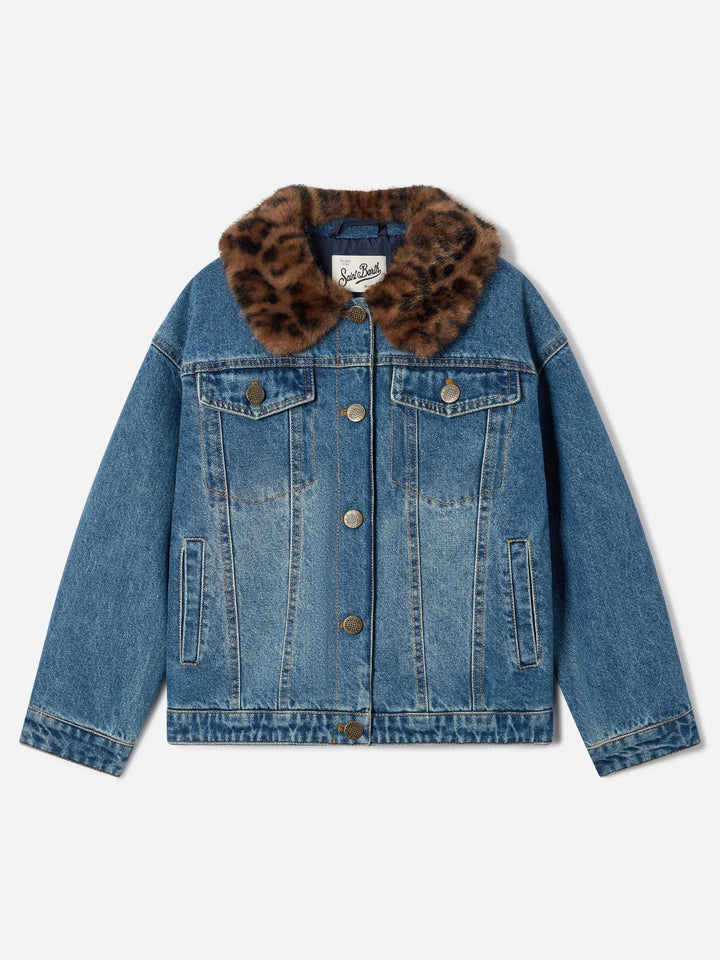 Veste en denim Light blue Dailys avec col en fausse fourrure 