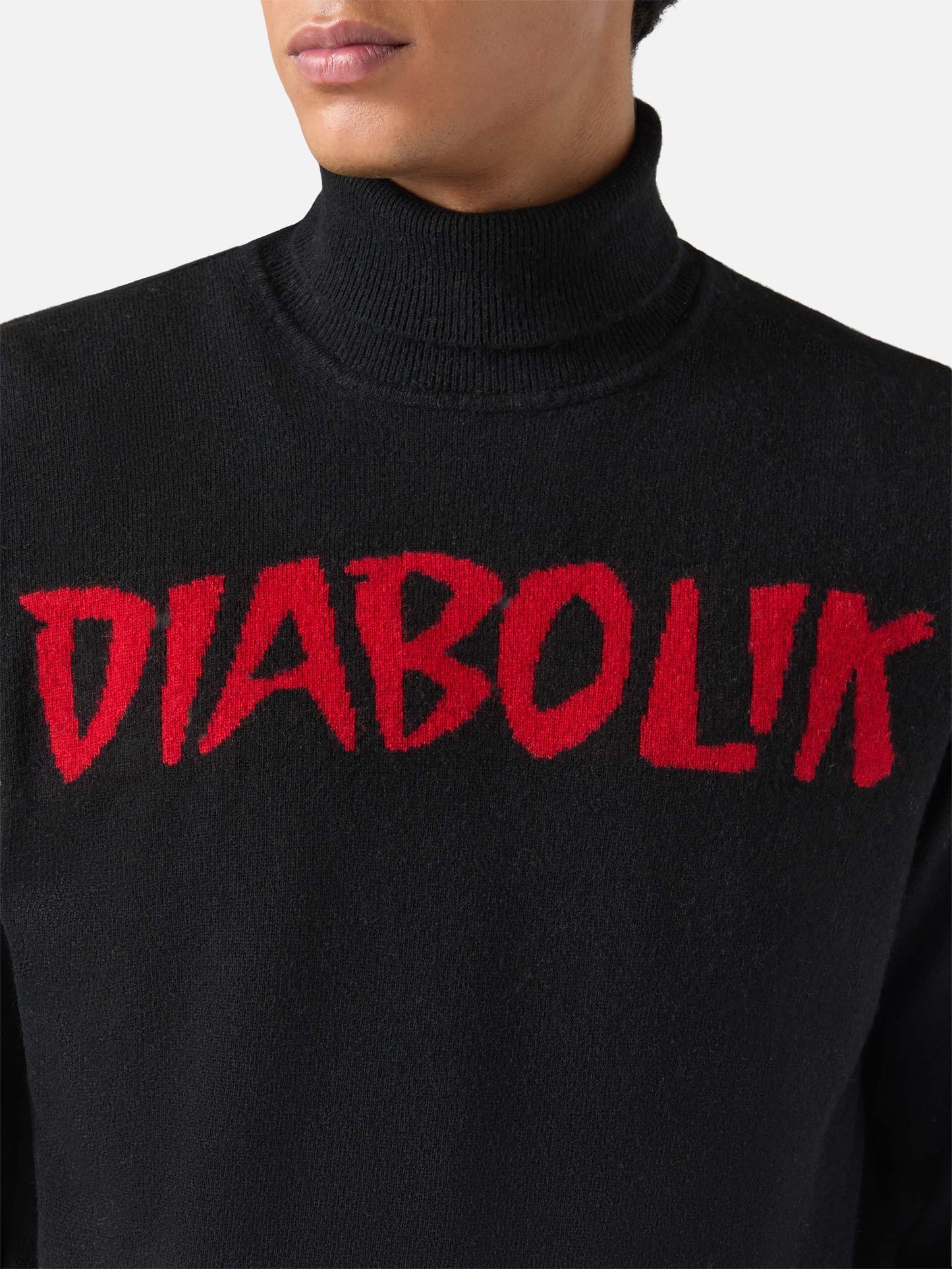 Dolcevita in misto cashmere nero con jacquard Diabolik | SPECIAL EDITION DIABOLIK