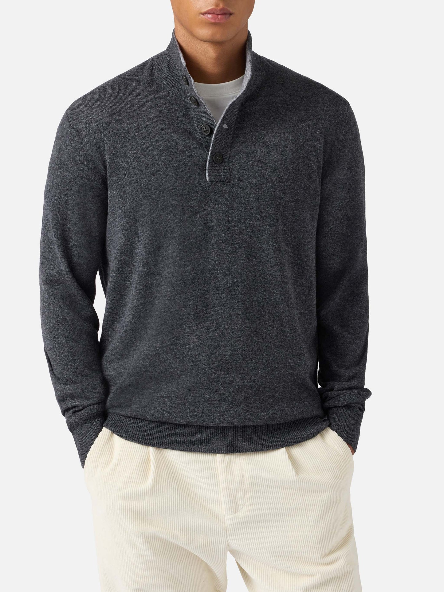 Half-zip sweater in anthracite merino wool and cashmere