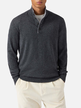 Half-zip sweater in anthracite merino wool and cashmere